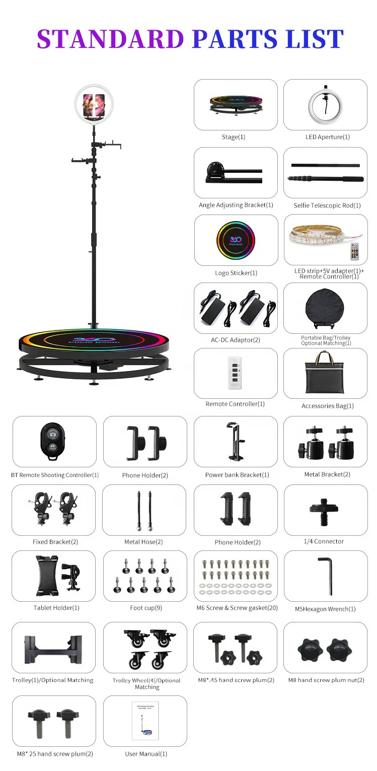 FBA Shipping Large in Stock automatic camera video booth 360 Photo Booth with LED Ring Lights for wedding party