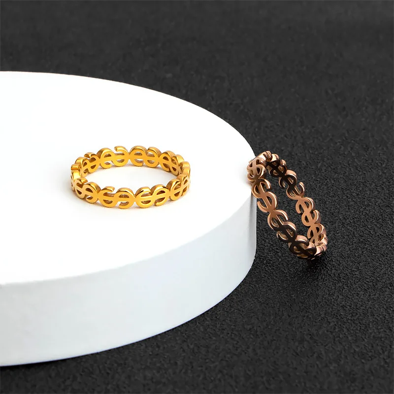 Hip Hop Personalized Jewelry Ring Stainless Steel Finger Ring Hollow Dollar Sign Ring