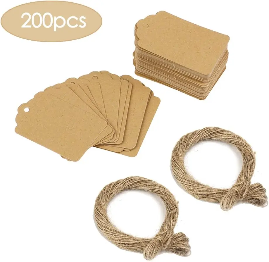Gift Paper Pendant Kraft Label Brown Kraft Label Tape Jute Rope Paper Label for Handmade Christmas Wedding Gift
