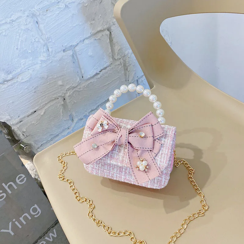 2024 New Fashion Cute Girls Crossbody Bag Pearl Chain Handbag Bag With Beauty Decoration Coin Purse For kids children