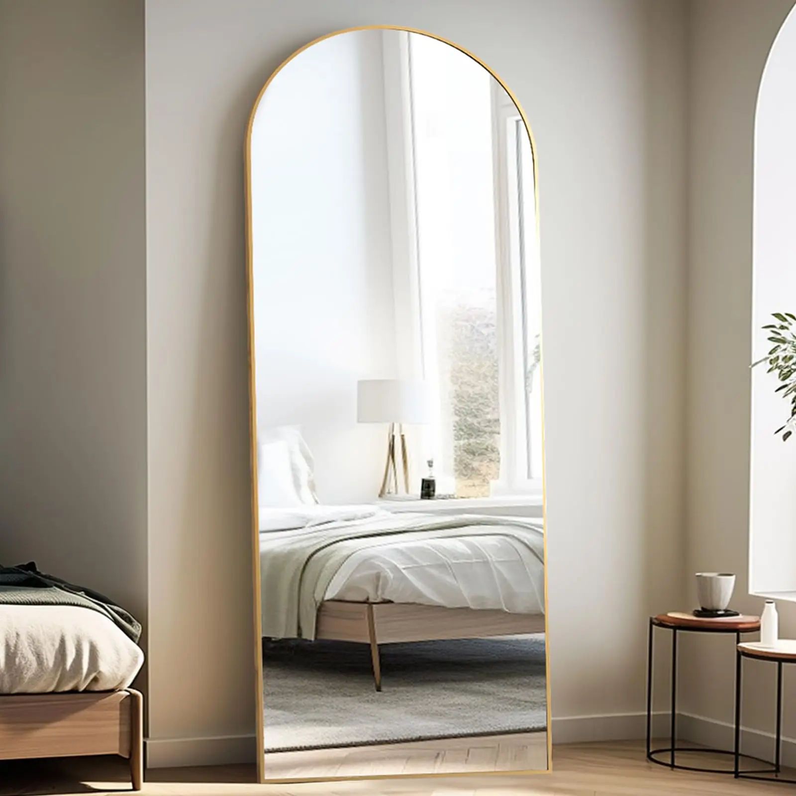 Arched Gold Aluminum Framed Free Standing Bedroom Leaning Living Room Tall Ceiling Body Floor Mirrors Full Length Large Size