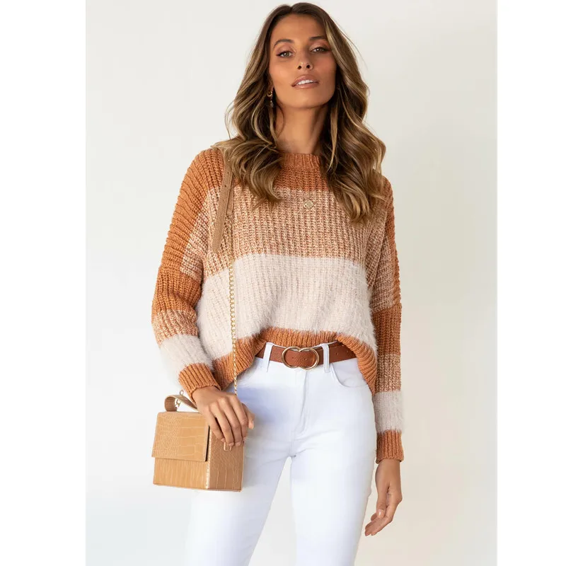 Fall sweaters 2021 winter New casual duster sweater solid color stitching mink wool gradient knitted womens sweaters