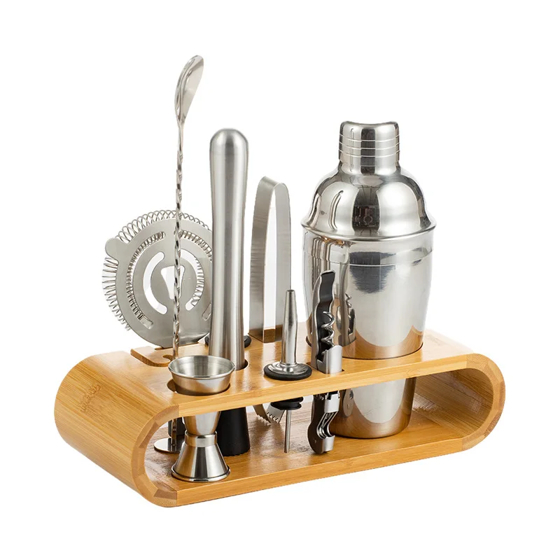 Factory Direct Stainless Steel Bartender Kit Wine Mixer Bar Tools Cocktail Shaker 9 PCS Set