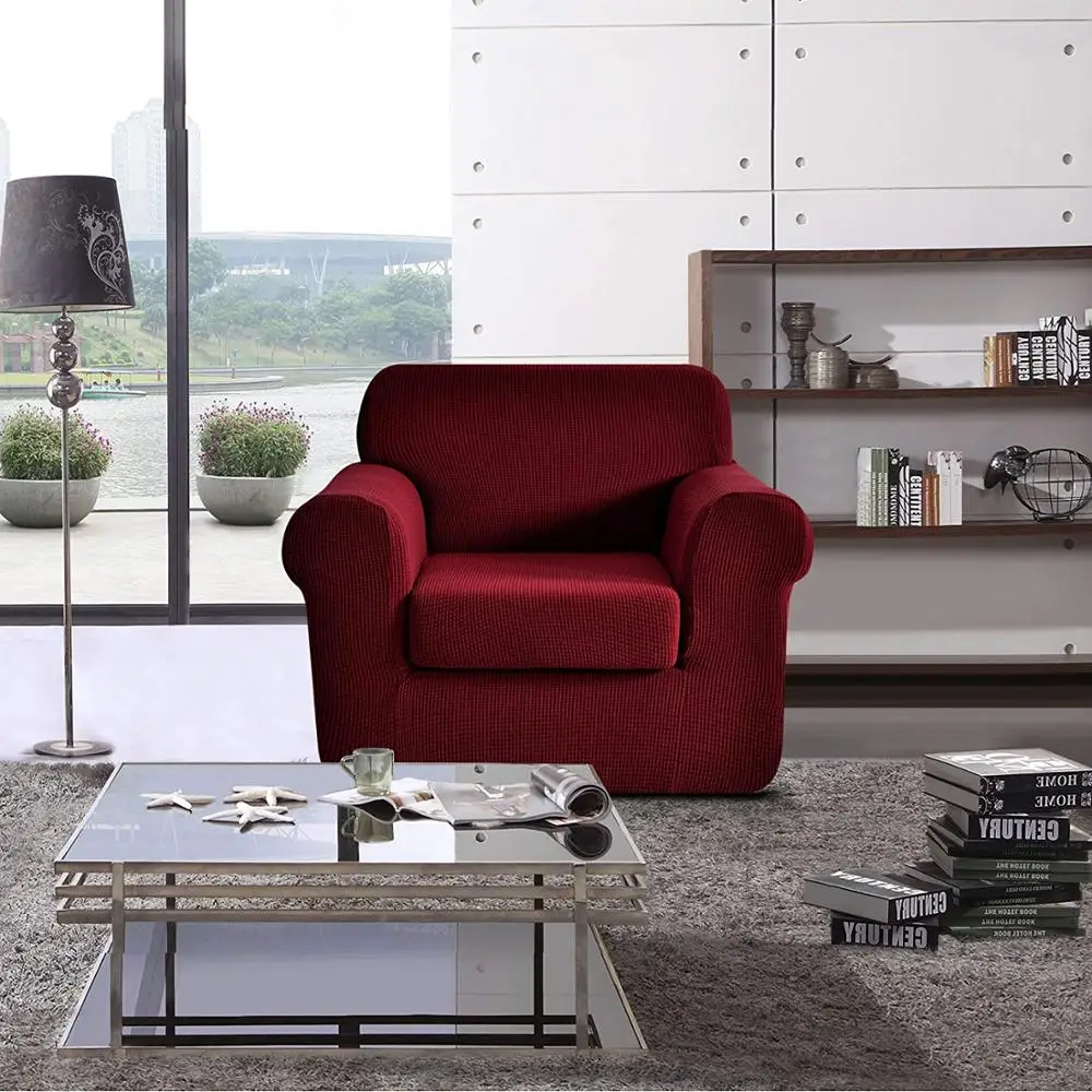 Water Prevent 2 Piece Jacquard Stretch Armchair Slipcover Furniture Protector for Sofa Spandex 1 Seater Cushion Couch Sofa Cover