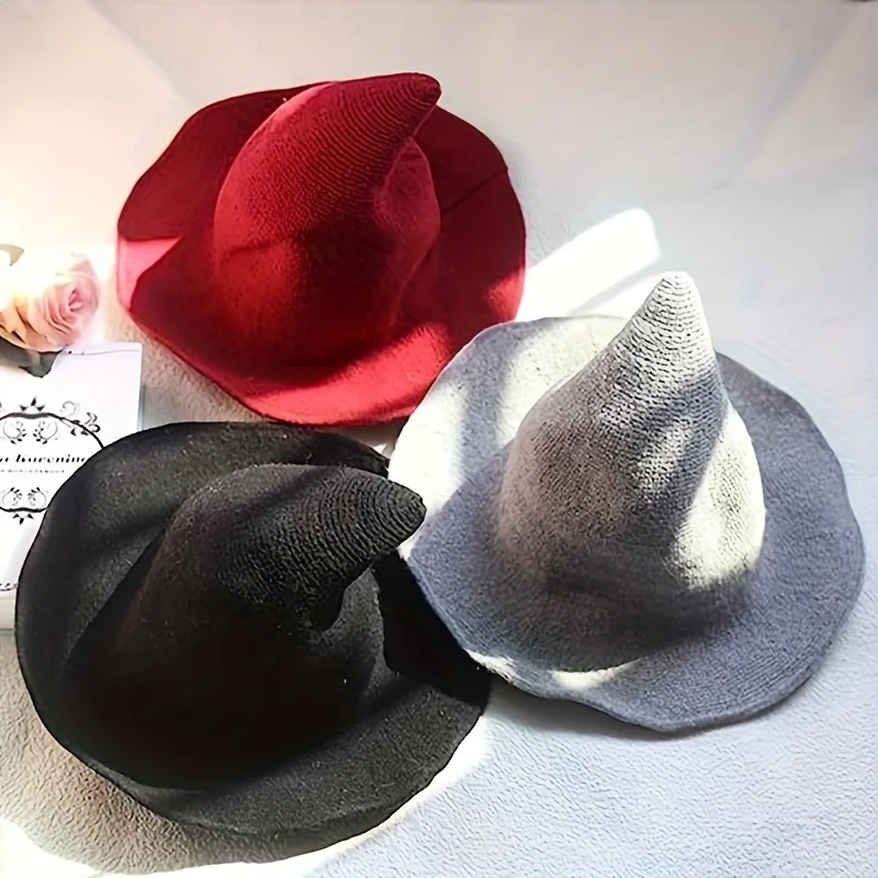 Casual Witch Hat Knitted Wool Cotton and Polyester Daily Cap for Halloween Party Hat cosplay hats