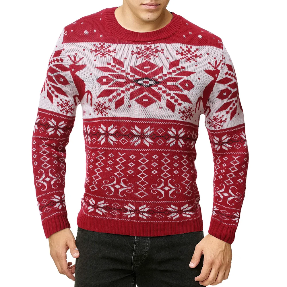 hot sale jacquard knitted ugly christmas sweater custom logo mens pullover jumper