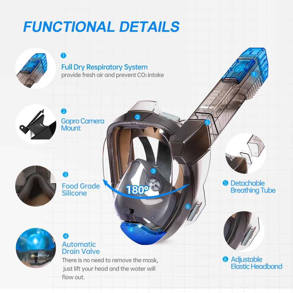 Adult Snorkeling Mask Full Dry Waterproof Anti-fog Increase Snorkel Swimming Goggles Snorkeling Equipment