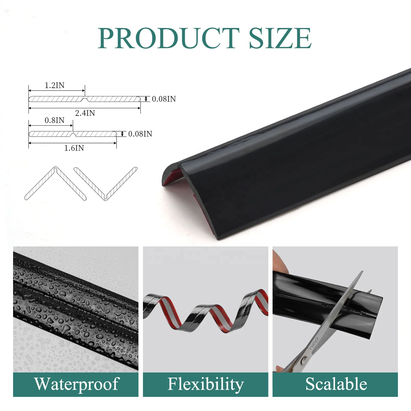 PVC Black Flexible Inside & Outside Corner Molding  Trim Peel and Stick Trim for Table Edge Protection Door or Wall Decorative