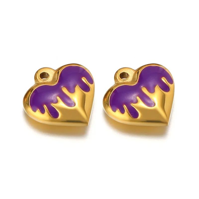 Gold Filled Stainless Steel Heart Charm Enamel Heart Pendant Oil Driiping Pendant Charm For Jewelry Making