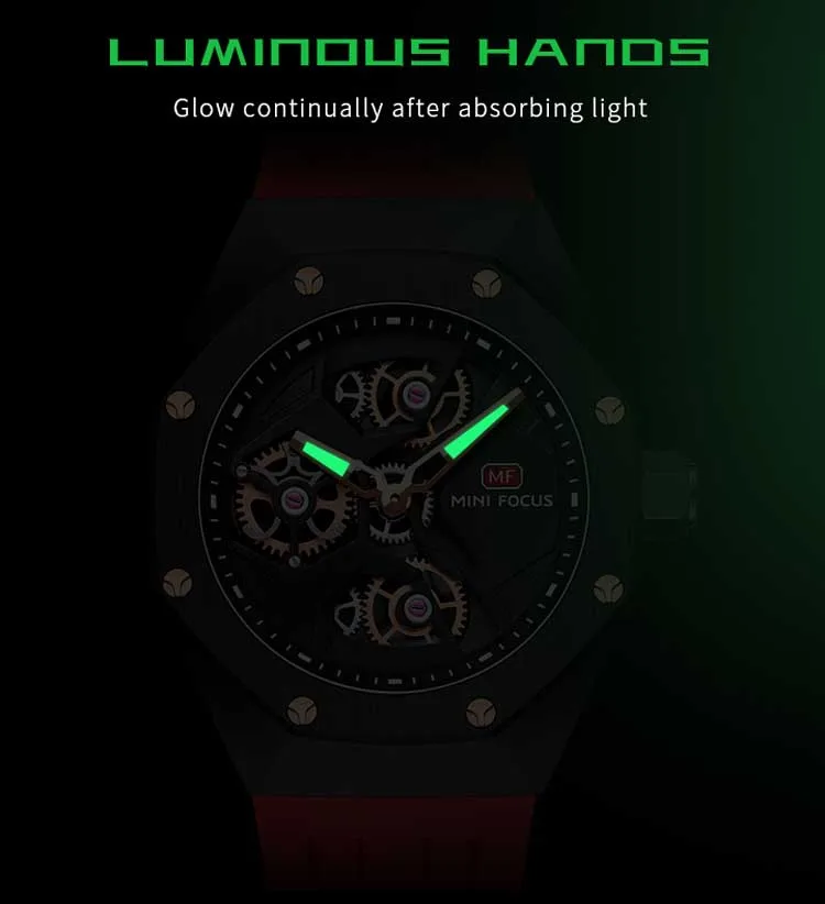 Mini Focus MF0422G Wholesale Blue Gents Quartz Watch Stylish Silicone Band Water Proof Skeleton Vintage Casual Wrist Watch