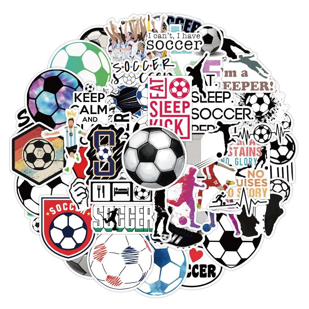 50Pcs New Design Soccer Stickers for World Cup Graffiti Waterproof Die Cut Football Stickers Custom for Suitcase Laptop Guitar