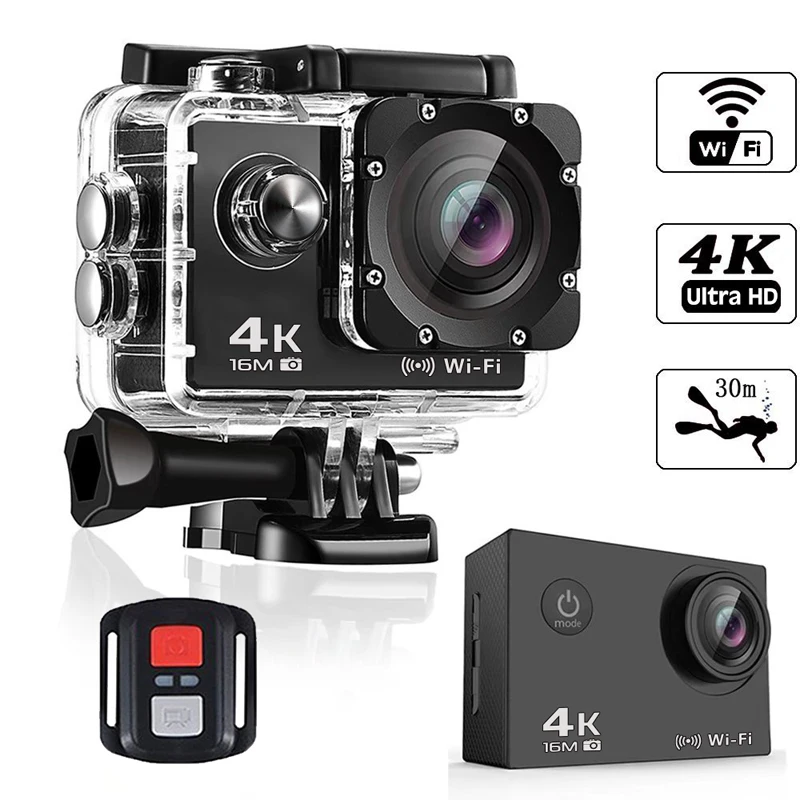 Водонепроницаемая Спортивная Экшн-камера на шлем с экраном 2 0 дюйма 4K Wi-Fi для мотоцикла и велосипеда дистанционным управлением 4