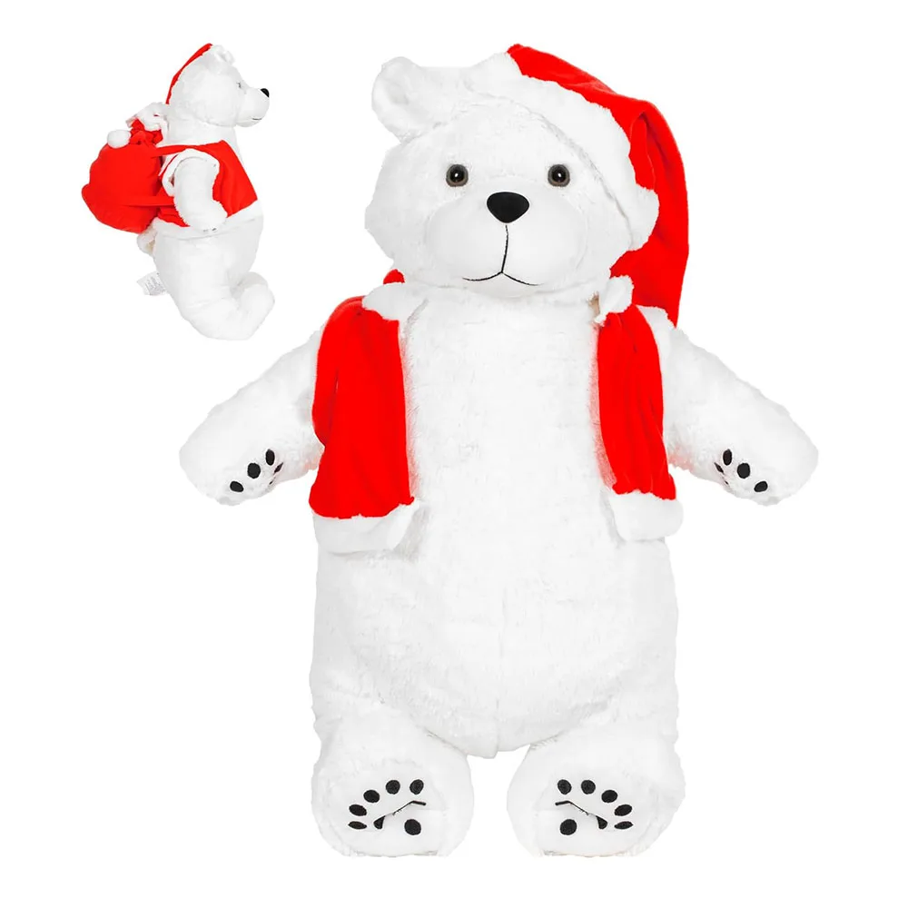 Custom Large Polar Bear Stuffed Animal Plush Toy Christmas Hat Vest Door Hanger Lifelike White Decor Gift Christmas Polar Bear