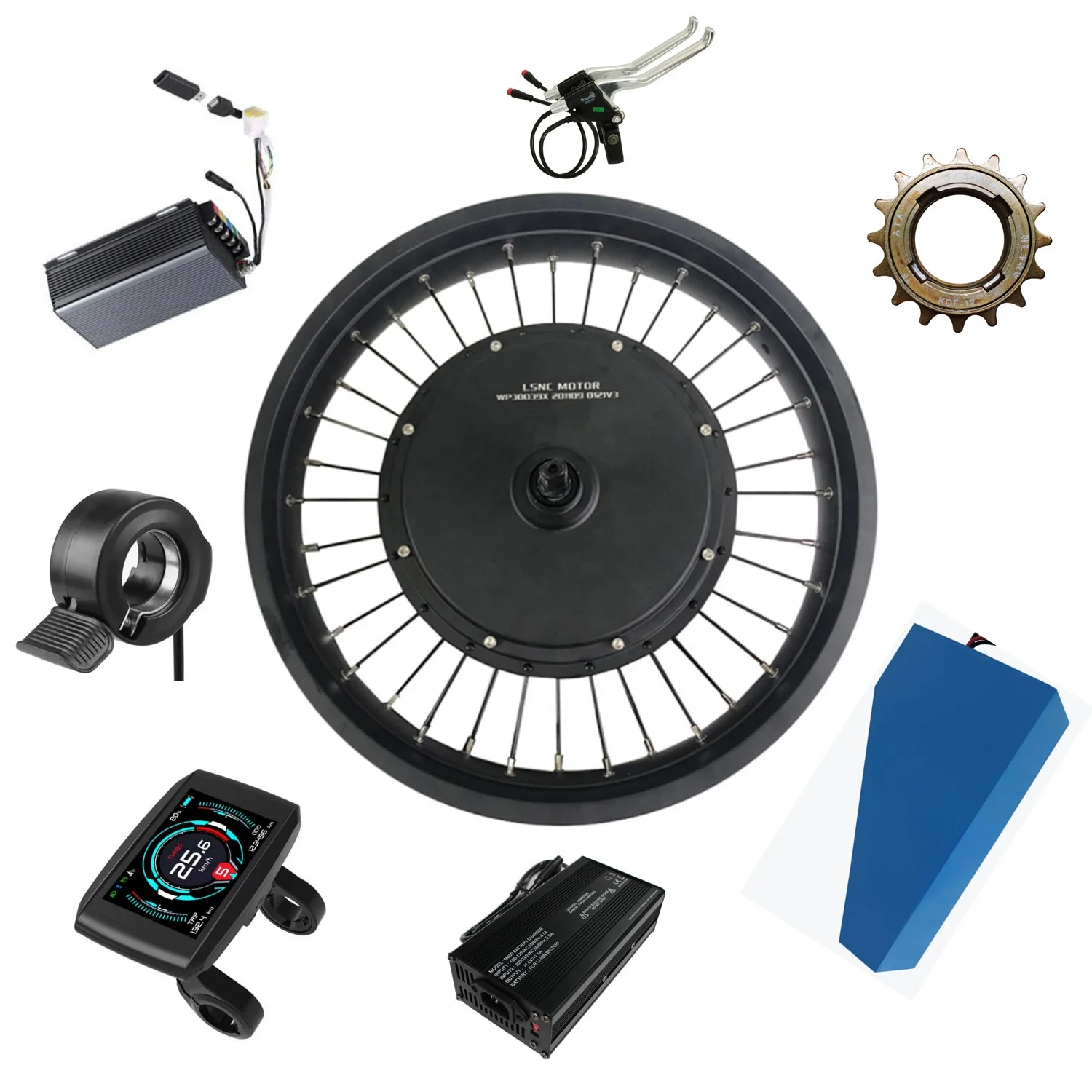 20*4.0 Inch 60V 72V 2000W 2500W 3000W 4000W 5000W Fat Ebike Kit Electric Conversion Kit with 70V 30AH triangle lithium battery