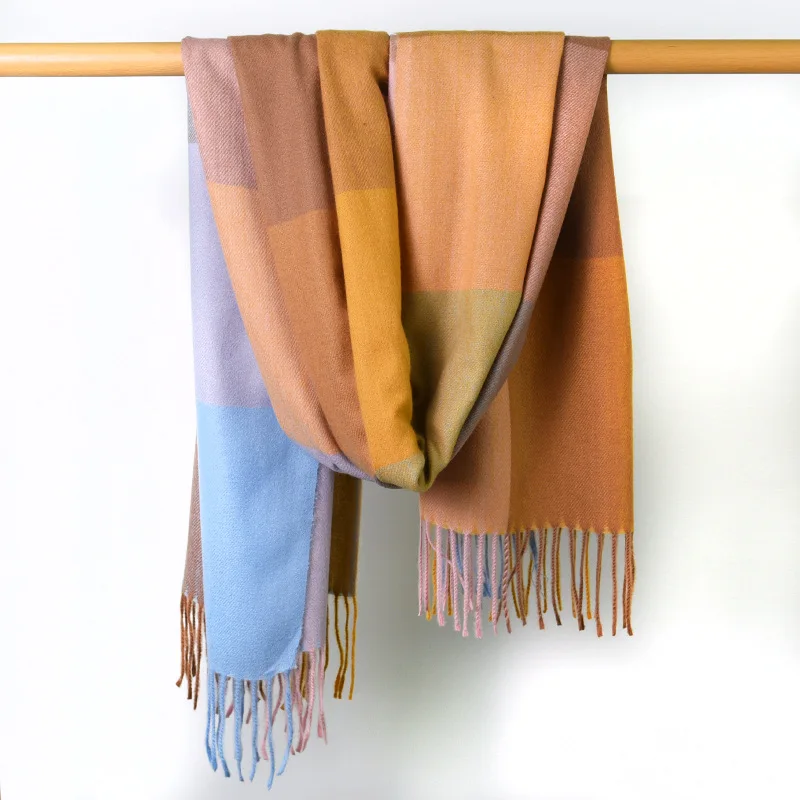 2022 New Hot Products Plaid Color Women Winter Cashmere Scarf Polyester Pashmina Style Shawl Double Sided Neck Muffler