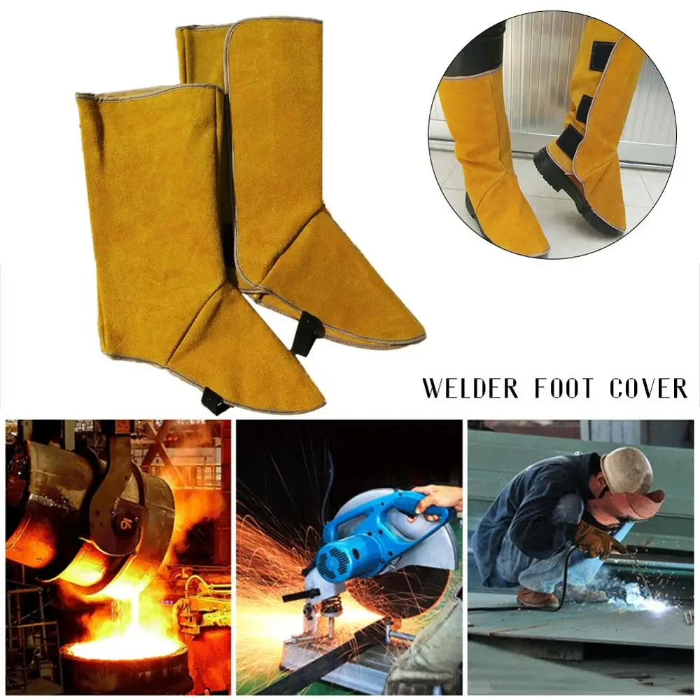 Leather Long Shoes Boots Leather Welding Spats Fire Protection Shoes Foot Leggings Welder Foot Cover Wear Insulation For Welder