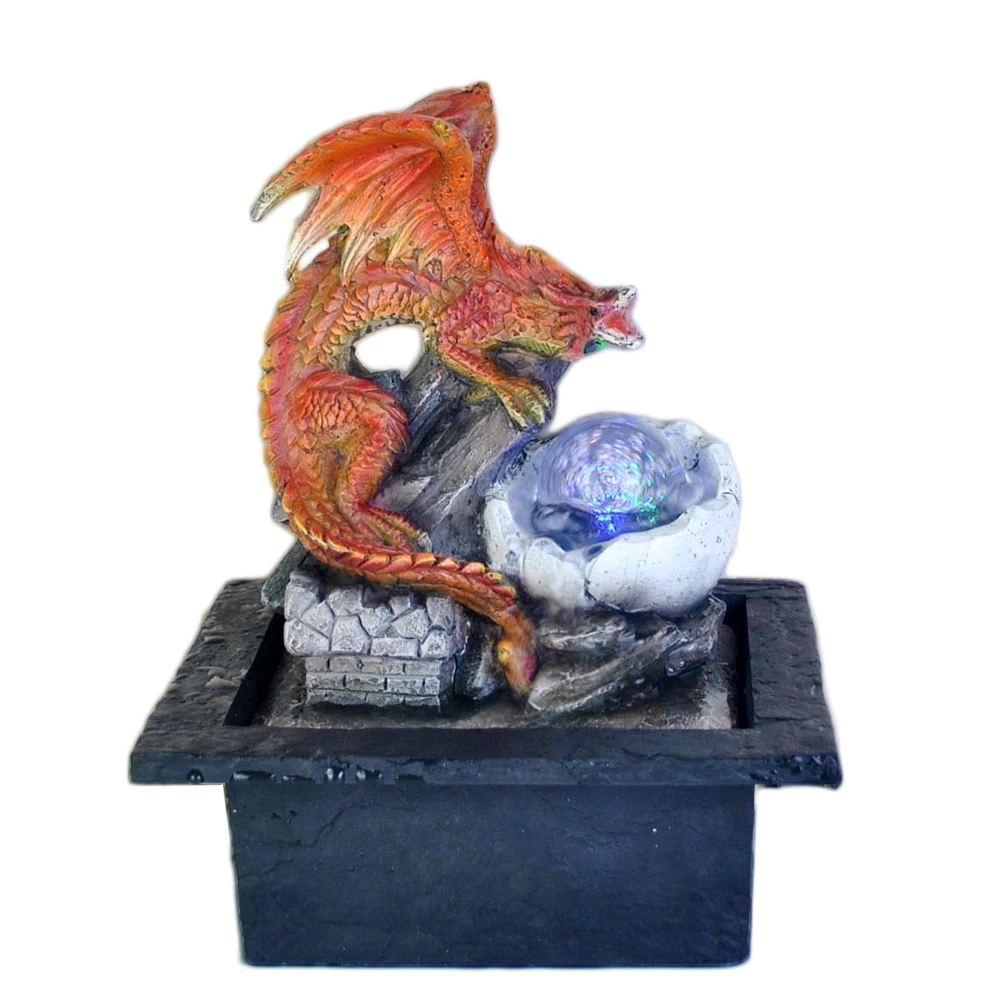 mystical dragon tabletop LED water fountain polyresin waterfall