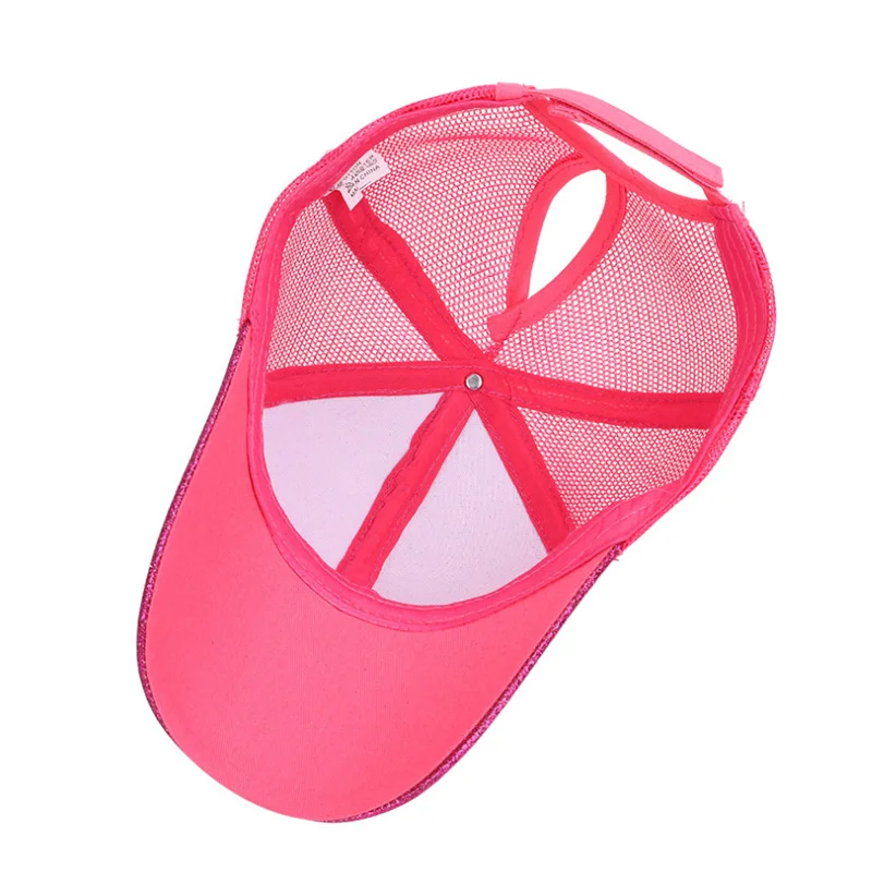 High Opening Sparkle Gold Ponytail Hat Glitter Mesh Trucker Cap With Pony Tail Hole For Women