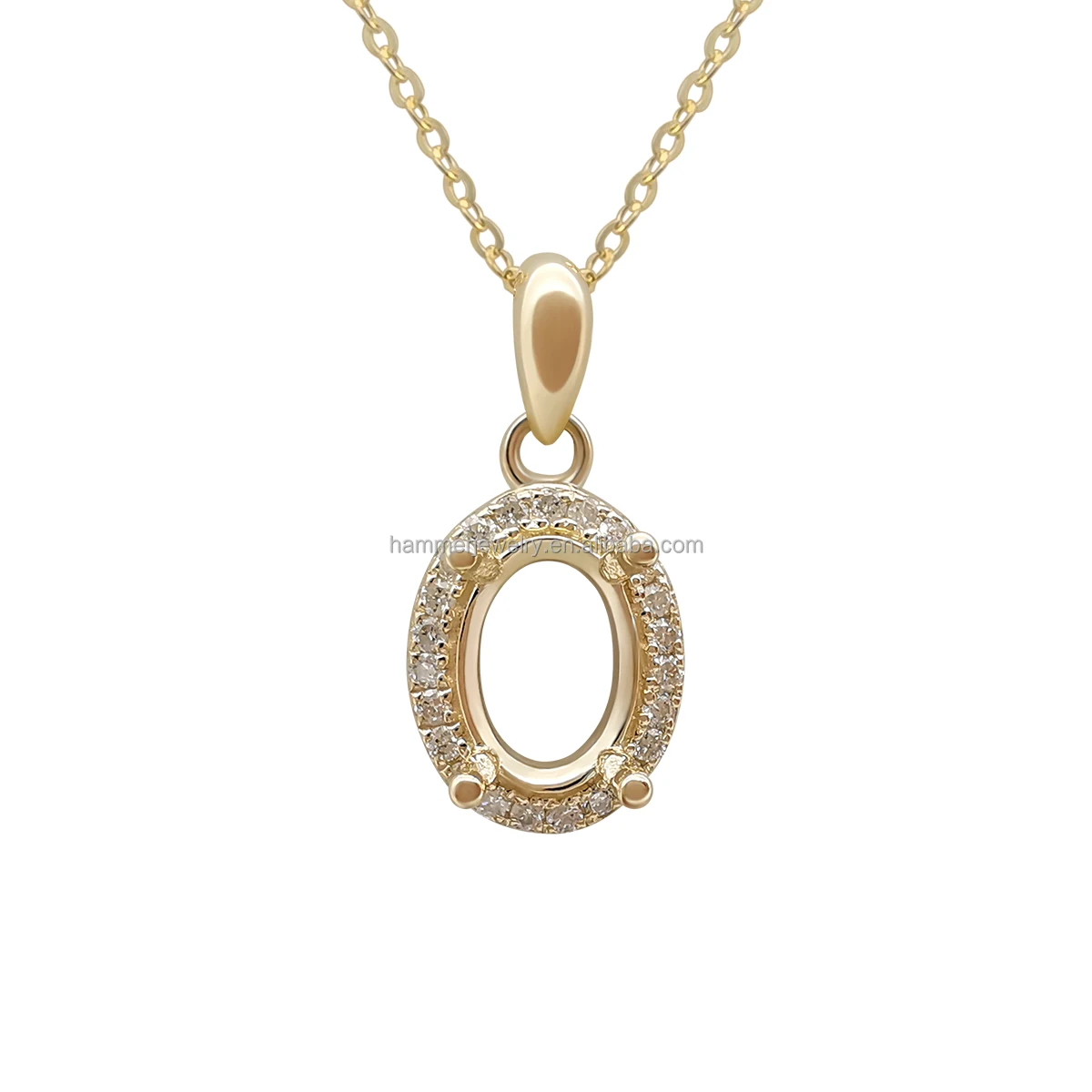 Professional 14K Solid Gold Custom Pendant Base Semi Mount for Oval Shaped Stones for Moissanite Opal Ruby