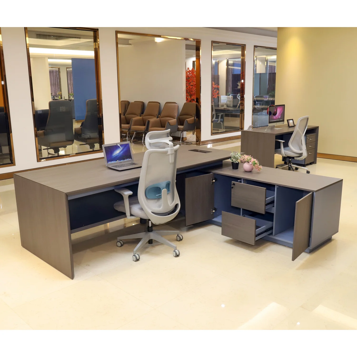 Luxury Modern Boss Manger L Shape Director Ceo  Office Furniture Solutions Table Executive Office Desk