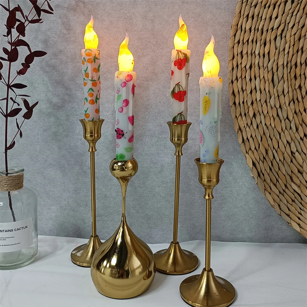 OEM/ODM фруктовый Печатный светодиодный конический подсвечник 6,5 дюймов с дистанционным управлением от батареи свечи для дома декоративные мигающие свечи беспламенные Свечи