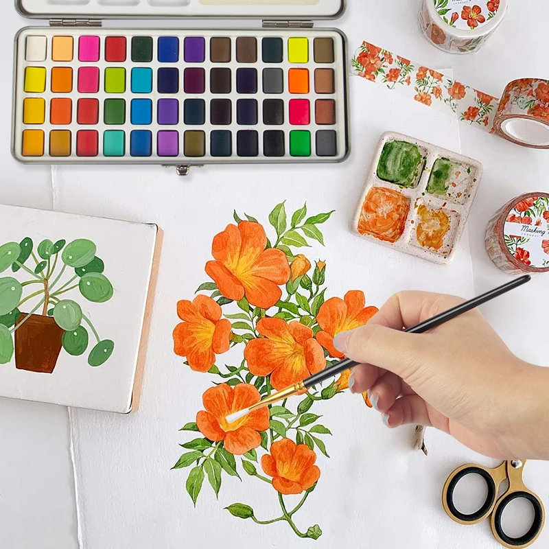 48-Color Watercolor Paint Set with Water Brush Pens & Drawing Pencil Starter Kit for Canvas Painting for school