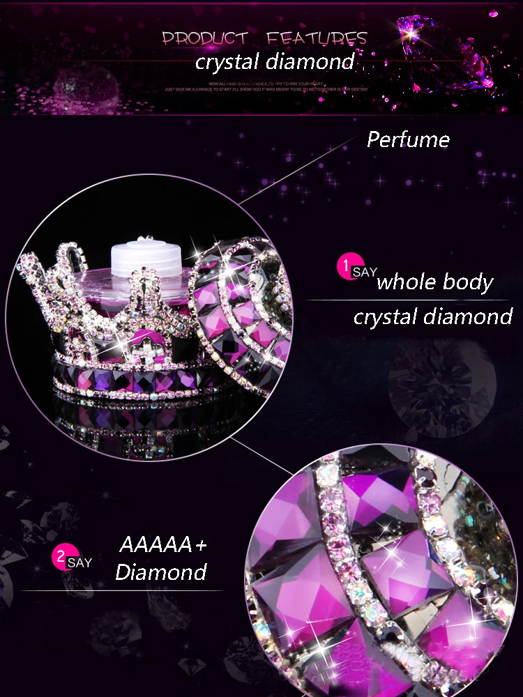 Amazon Supply Luxury Crystal Crown Car Decoration Home Office Air Freshener Crystal Car Perfume Bottle for Dashboard Display