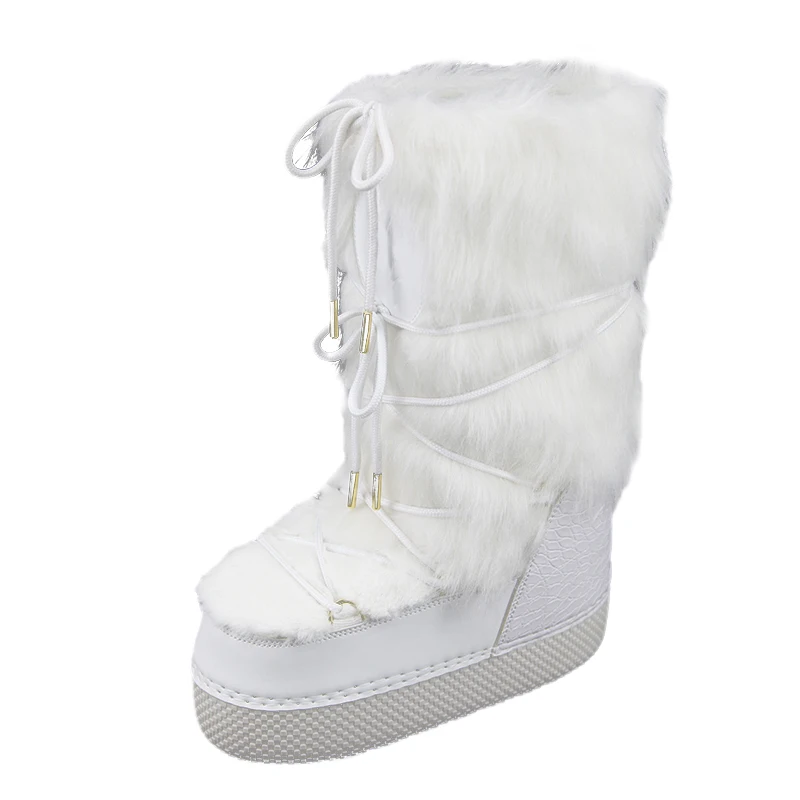 Warm Fantastic Durable White Shearling Fur Snow Boots Space Boots