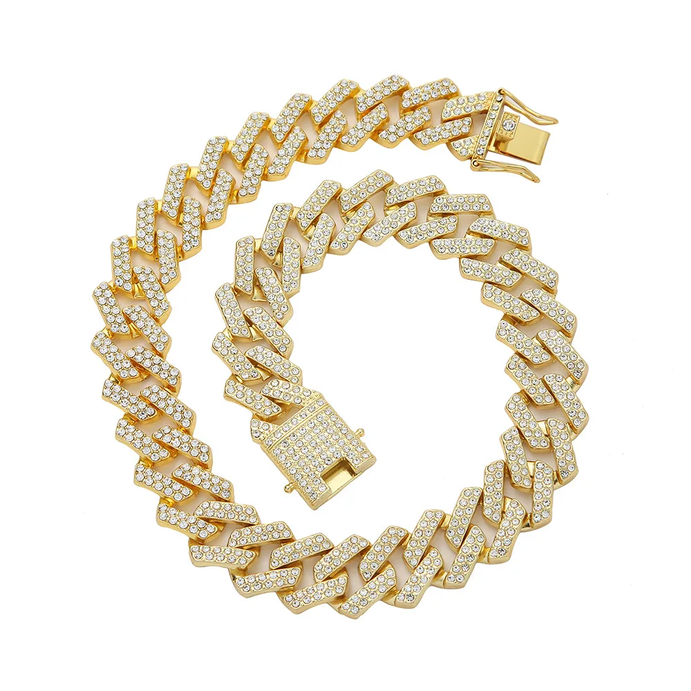 Men Hip Hop Iced Out Bling Chain Necklace 20mm Cuban Chains Necklaces Male Fashion Hiphop Jewelry Decoration Zinc Alloy Lock RQ