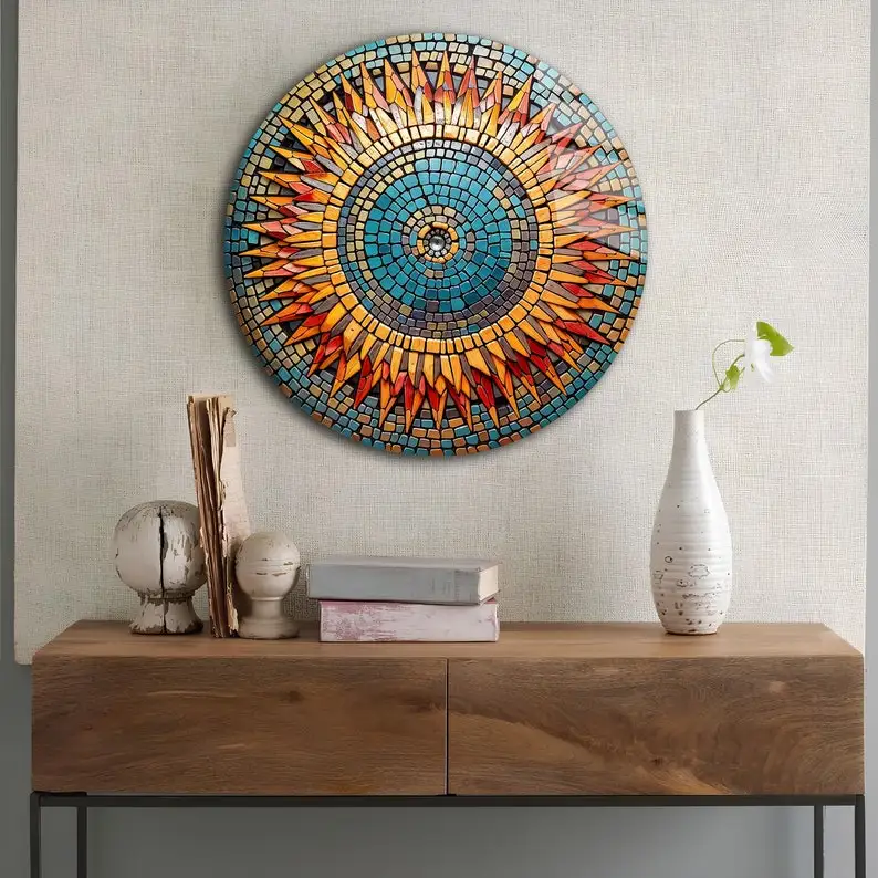 Mosaic Stained Tempered Glass Round Wall Decor Art Gift Colorful Wall Hanging Glass Printing