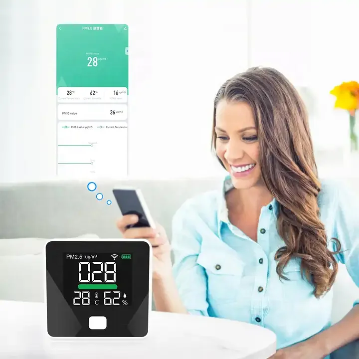 3 в 1 Wi-Fi PM2.5 монитор температуры и влажности 1600 мАч перезаряжаемый Настольный детектор качества воздуха светодиодный метр