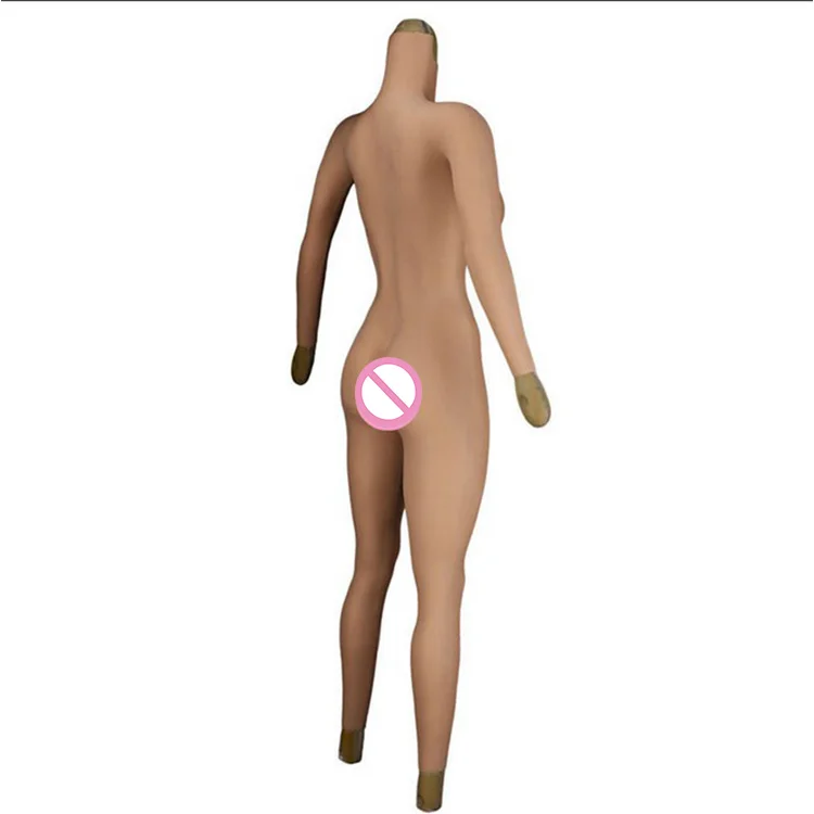 Crossdresser transgender transvestite with real breast fake boobs false vagina soft silicone full body suit with arm  C/E cup