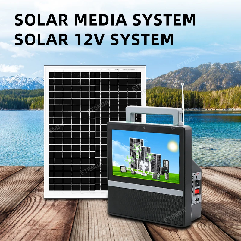 Energy-Efficient 10-Inch Solar TV with 16V Solar Panel, Remote-Controlled Bulbs, and Comprehensive Connectivity Options