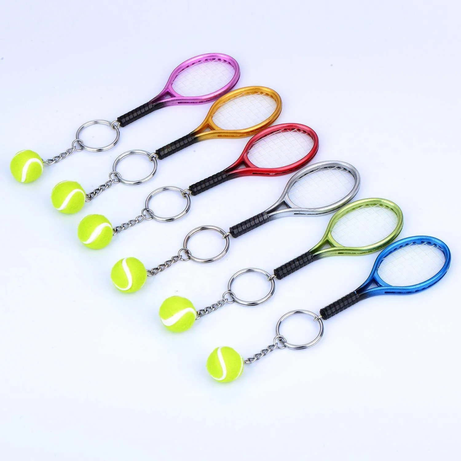 Wholesale Lowest Price Mini Tennis Ball Racket Pendant Keychain Keyring Finder Holer Accessories Gifts for Teenager Fan