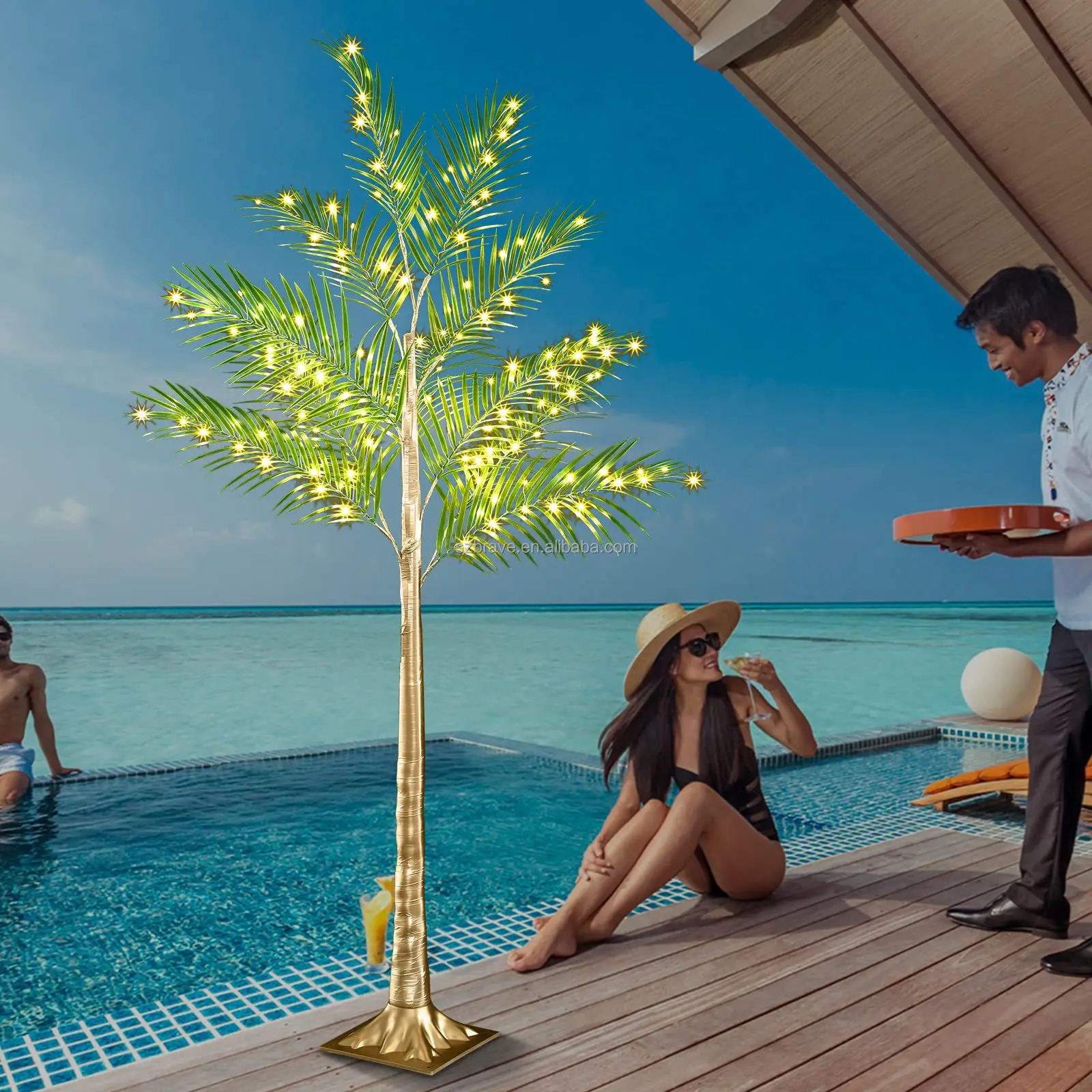 Festival Party Scene Illuminated Tree Lamp Courtyard Landscape Decoration Simulation Tropical Palm Tree Light for Home Beach