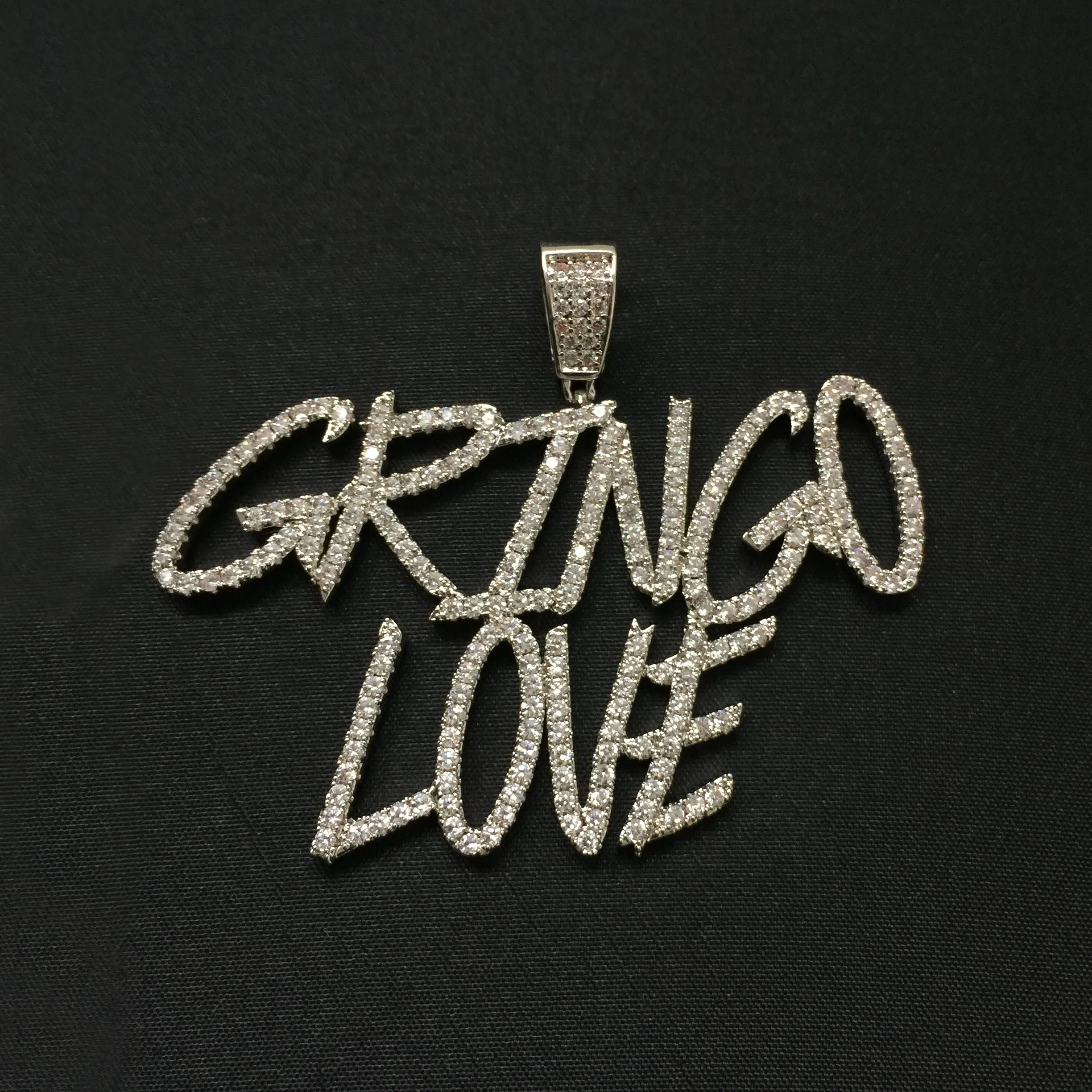 
HipHop Jewelry Fashion Cursive Design White Gold Plated Customized Name Pendant Necklace Letter Pendant 