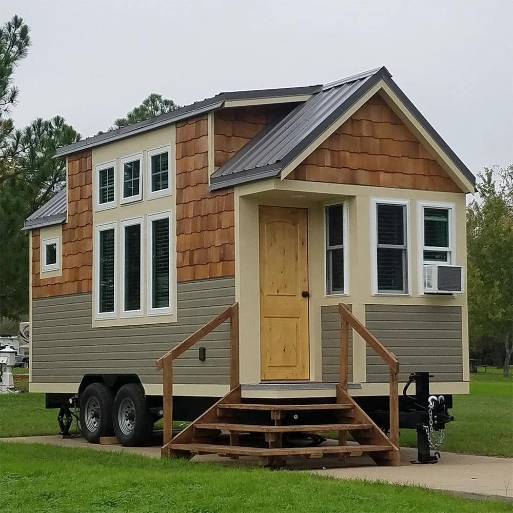Low cost mobile used foldable modular durable garden metal wood glass prefab tiny house on wheels