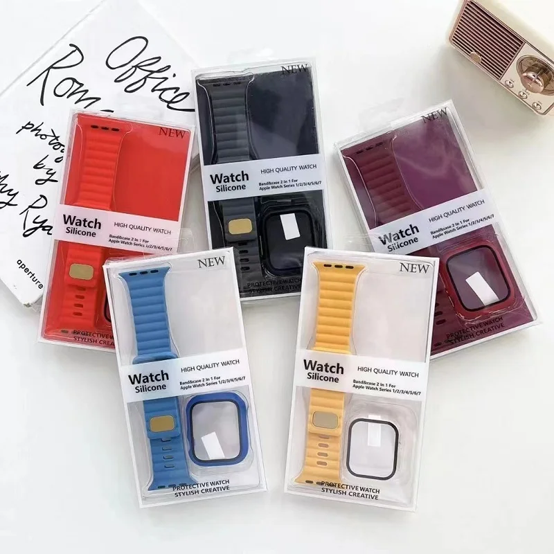 2022 new design a Set of Watch Strap and Screen Protector Suitable for iWatch 38mm 42mm 44mm Silicone Watch Band Accessories