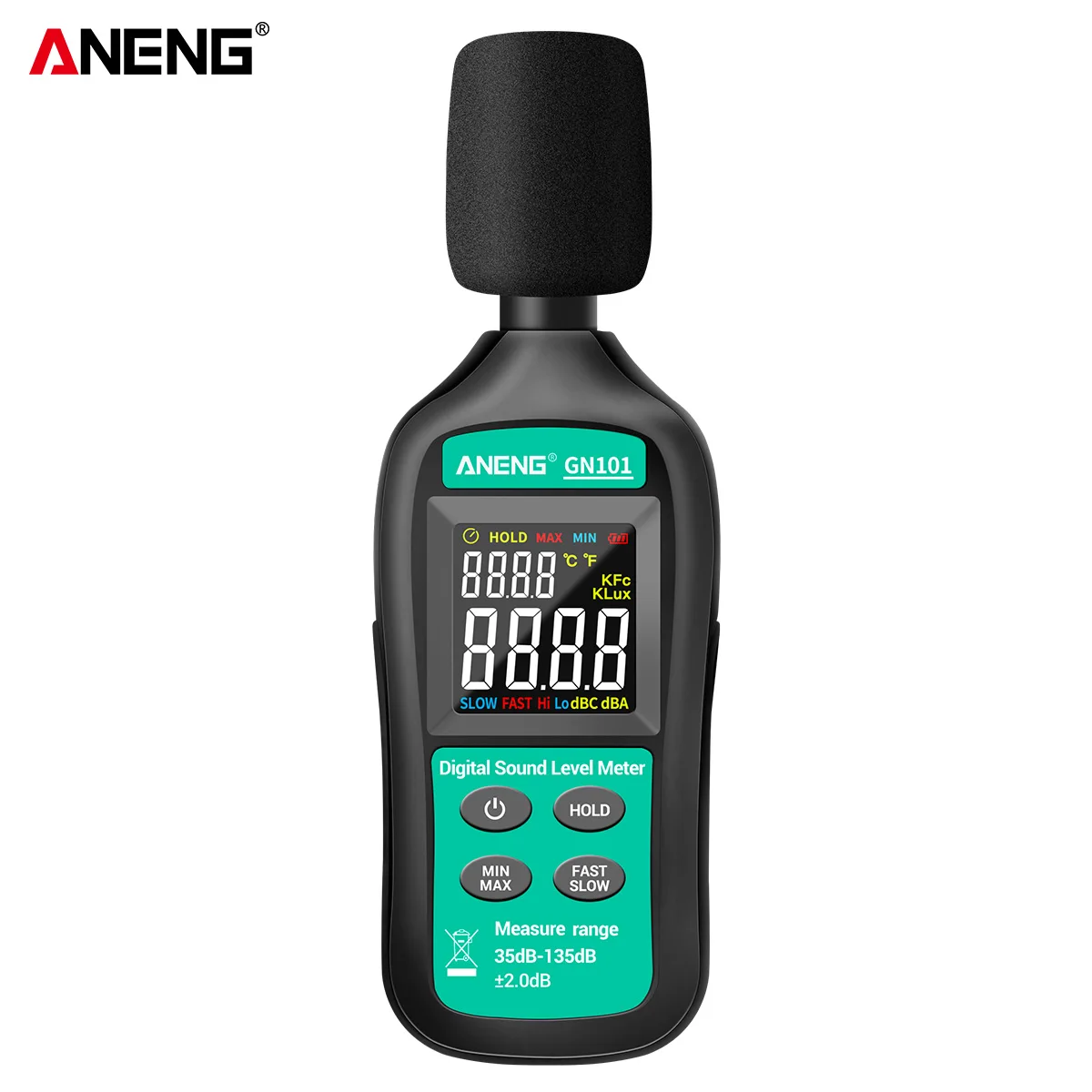ANENG GN101 цифровой измеритель шума измерения 35-135 дБ интеллигентая (ый) уровня звука децибел монитор регистратор диагностический