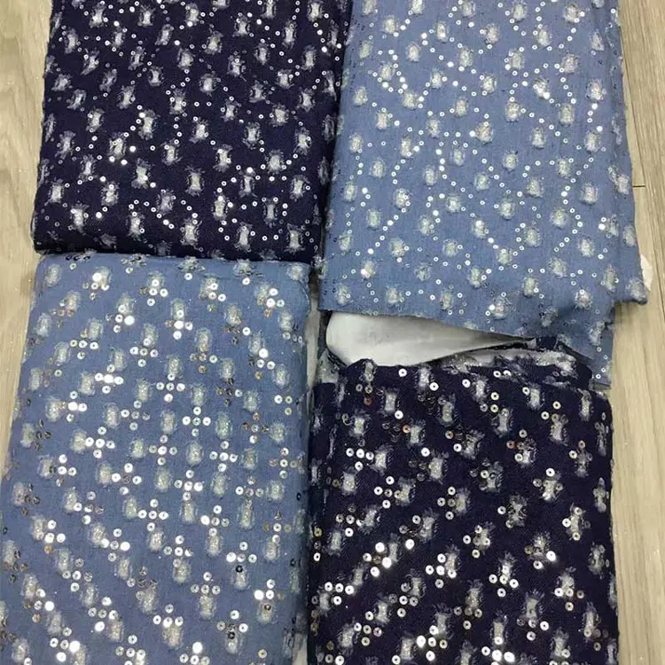 Новый дизайн полиэстер блесток перфорированная полая эластичная хлопковая джинсовая ткань для одежды