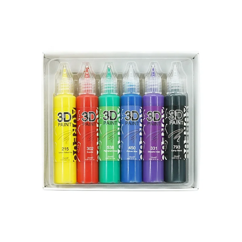 AUREUO Good Supplier 6 Color 25ml Creative DIY Colour Kids 3D Acrylic Paint Pen Sets