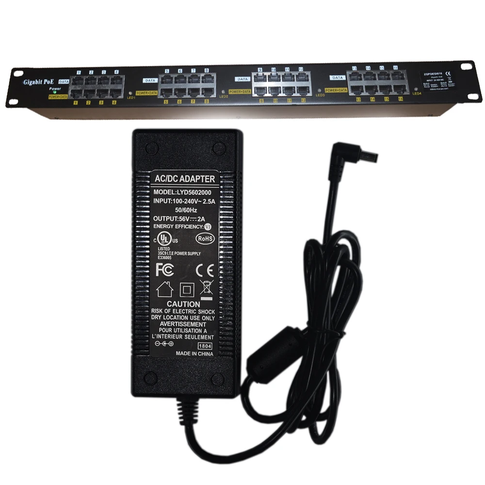 GPOE-16-56V120W 802.3af стойку гигабитный Пассивный POE панель 56в 120w PoE инжектор 16 портов для камеры PTZ