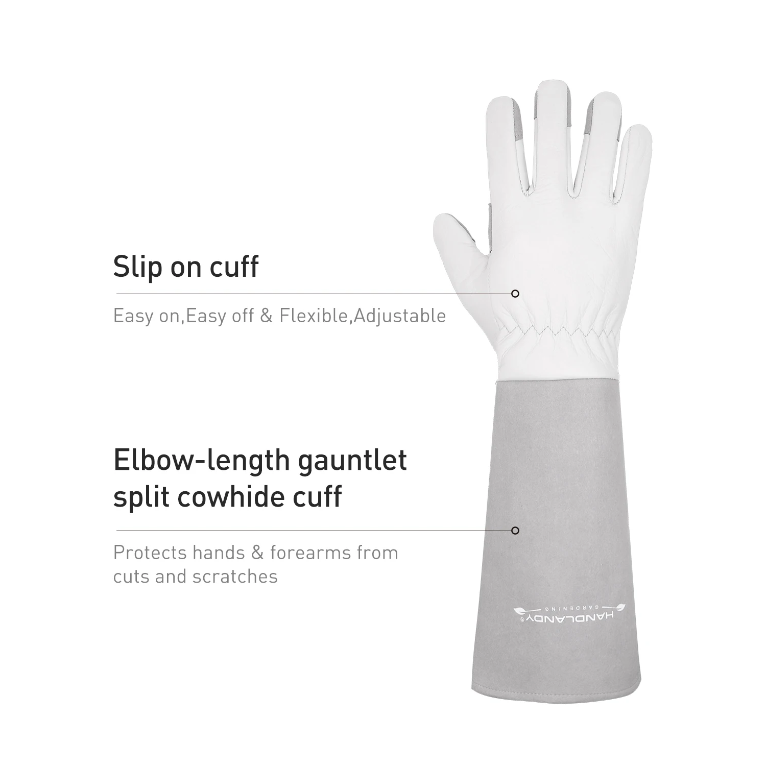 HANDLANDY In Stock Grey Cowhide Women Rose Pruning Long Sleeve Safety Yard Work Thorn Proof Leather Gardening Gloves