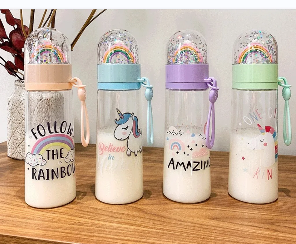 350ml Rainbow Compact transparent Mini Plastic water bottle Portable Colorful gift for child outdoor kettle Summer Creative