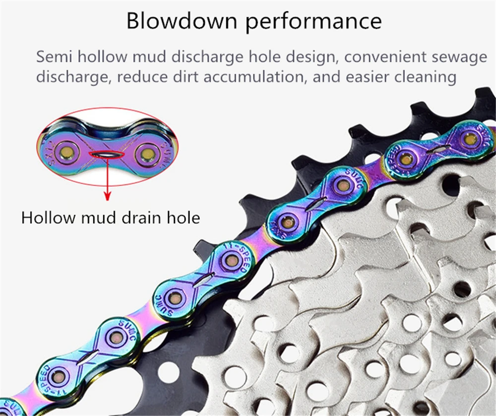 SUMC Rainbow Color Mountain Road Bike Chain 9/10/11/12 Speed Half Hollow Ultralight Bicycle Shifting Chains