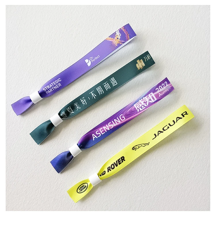 RFID CHIP High quality custom event festival party ribbon satin fabric brands logo text printing wristbands Bracelets