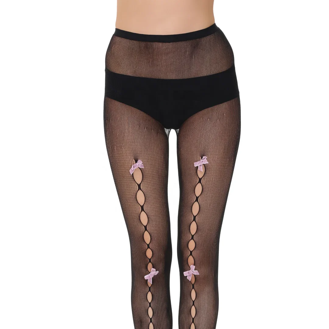 Оптовая продажа черные женские узорчатые колготки с красным бантом