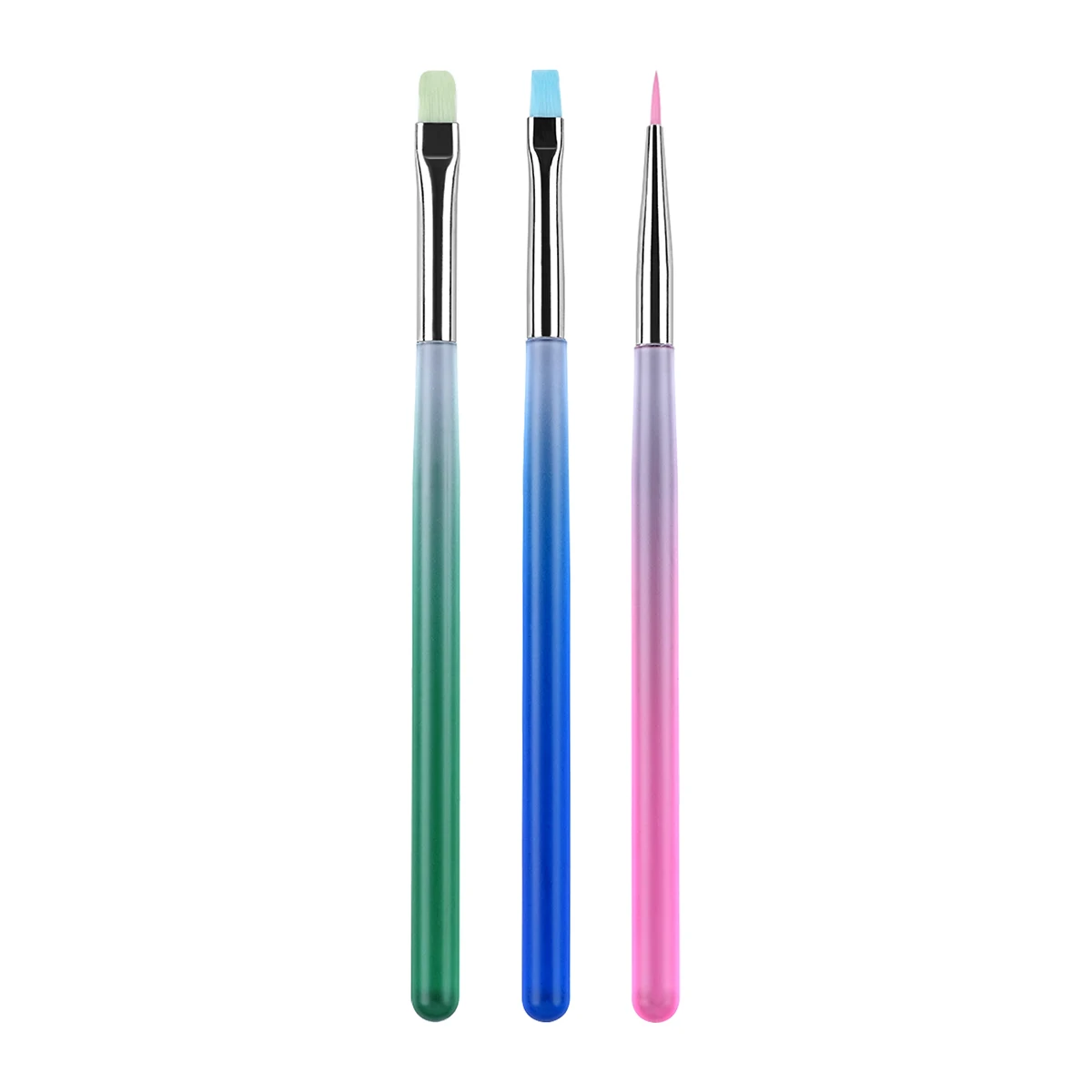 3Pcs/set Brush Custom Logo Nail Art Brushes Supplies Crystal Handle Flat Brush Nail Liner for Nails