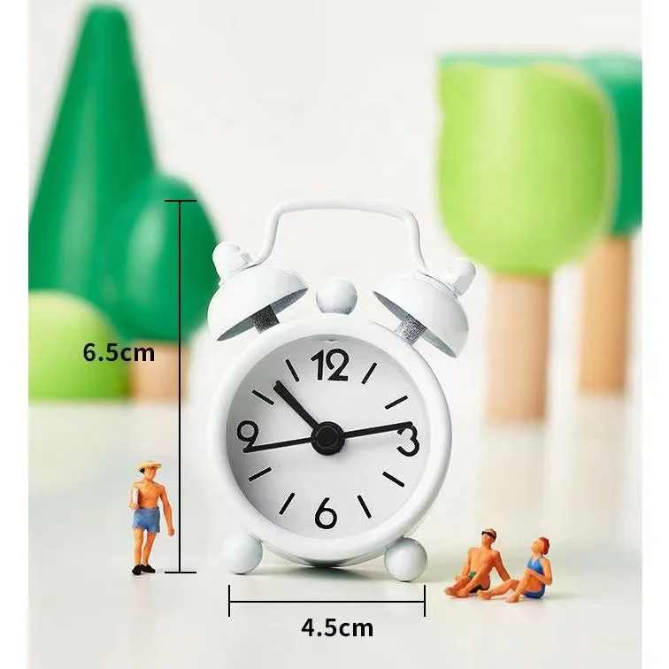Mini tiny New creative decoration Alarm Clock Quartz Silence Scan Alarm Clock night light twin bells small promotional gift