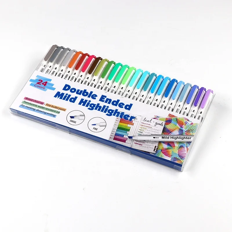 Pack of 24 Pastel Broad and Fine Point Tips Double Ended Mild Highlighter Pen Set
